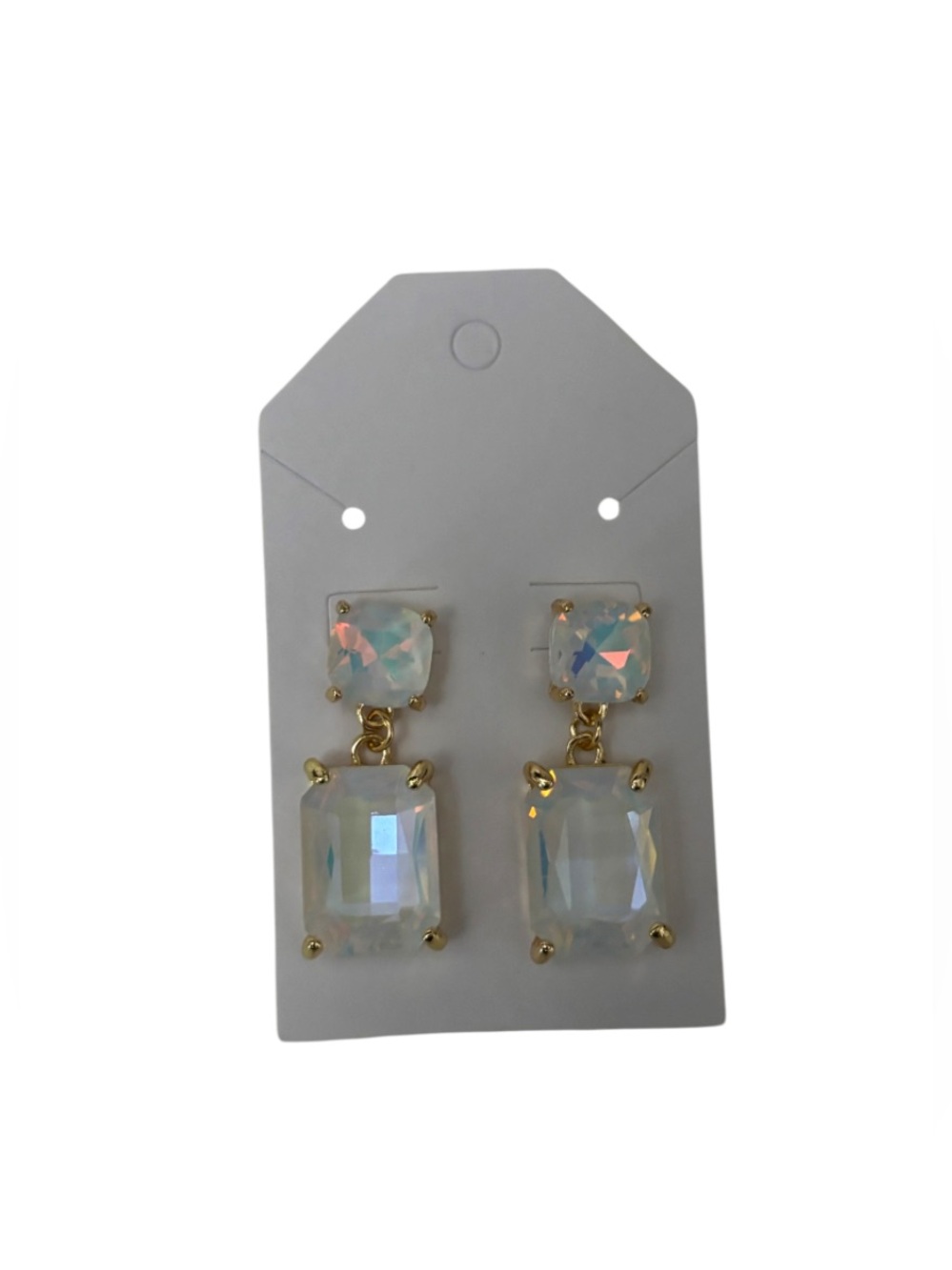 White Opal Cushion Cut Glass Earrings